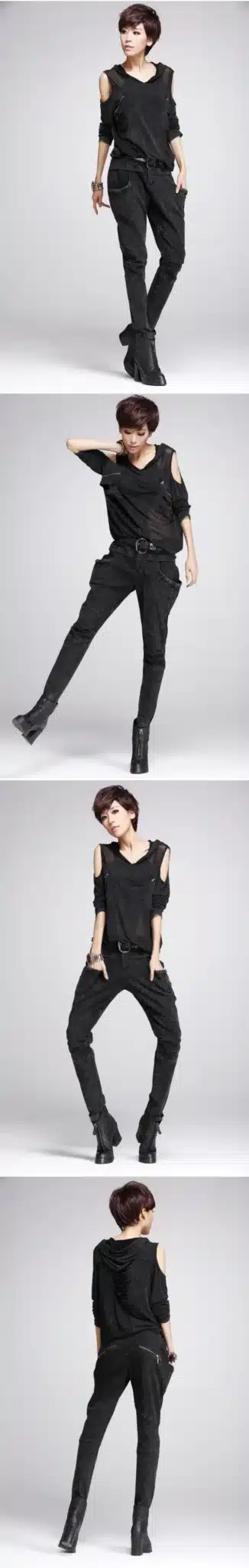 Fashion gauze sexy lace Hollow long sleeved T-shirt women plus size punk tops Costume Hooded Dew shoulder loose coat 13