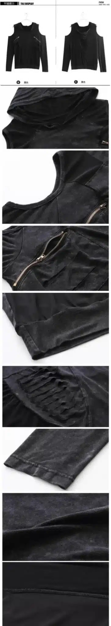 Fashion gauze sexy lace Hollow long sleeved T-shirt women plus size punk tops Costume Hooded Dew shoulder loose coat 14