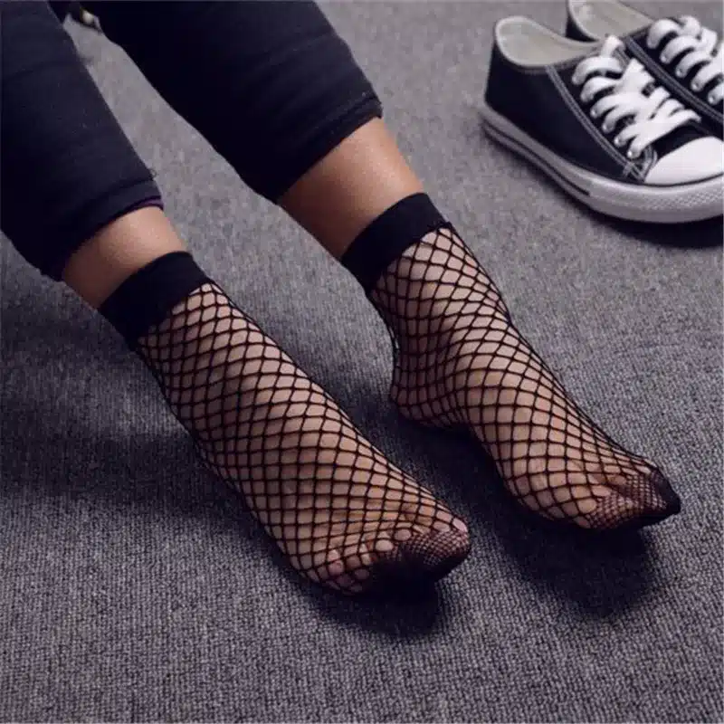 Punk Women Girls Sexy Black Hollow Out Breathable Mesh Fishnet Socks Female Gothic Stretchable Short Hosiery Ankle Socks 13