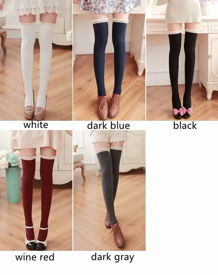 5 Colors Thigh High Socks Girls Stockings Lace Winter Warm Socks Women Sexy Stocking Medias Pantyhose Stockings Knee High Socks 12