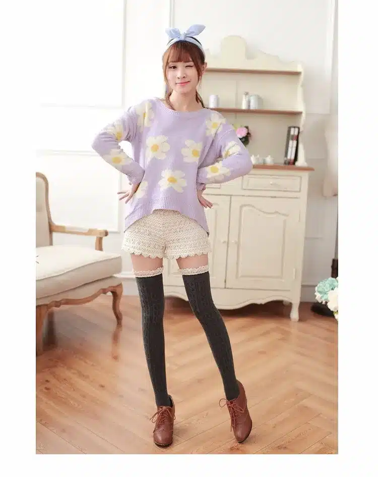 5 Colors Thigh High Socks Girls Stockings Lace Winter Warm Socks Women Sexy Stocking Medias Pantyhose Stockings Knee High Socks 25