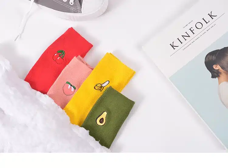 Funny Cute Banana Cherry Avocado Fruit Pattern Women Girl Cotton Loose Crew Socks Summer Japan Harajuku Yellow Designer Retro 9