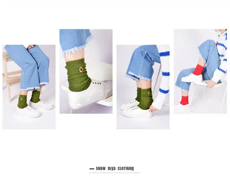 Funny Cute Banana Cherry Avocado Fruit Pattern Women Girl Cotton Loose Crew Socks Summer Japan Harajuku Yellow Designer Retro 10