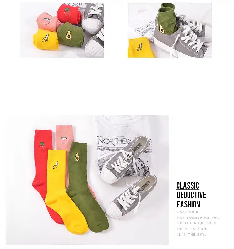Funny Cute Banana Cherry Avocado Fruit Pattern Women Girl Cotton Loose Crew Socks Summer Japan Harajuku Yellow Designer Retro 12