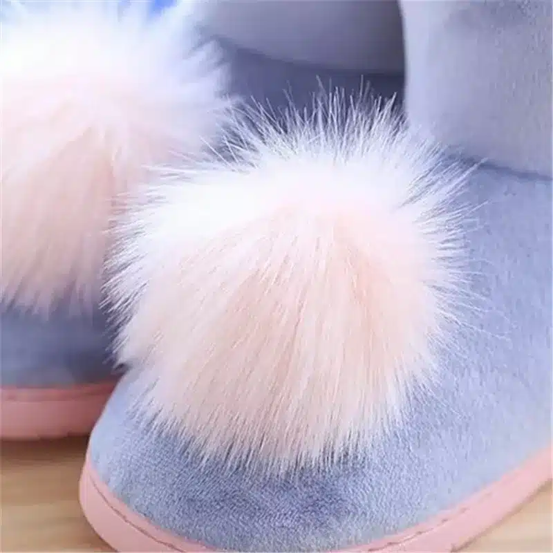 Lovely Ladies Crystal Plush Home Slippper Warm Boots Floor Boots Genuine Cony Hair Inner Balls Women Cotton Shoes 23