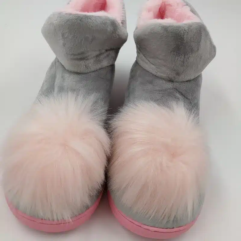 Lovely Ladies Crystal Plush Home Slippper Warm Boots Floor Boots Genuine Cony Hair Inner Balls Women Cotton Shoes 25