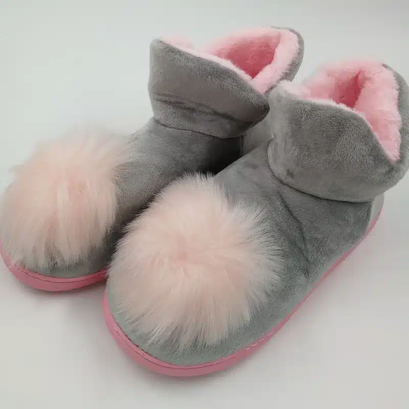 Lovely Ladies Crystal Plush Home Slippper Warm Boots Floor Boots Genuine Cony Hair Inner Balls Women Cotton Shoes 26