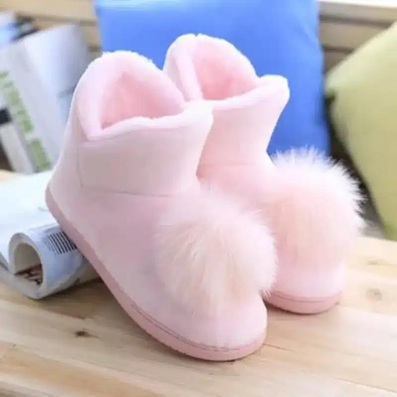Lovely Ladies Crystal Plush Home Slippper Warm Boots Floor Boots Genuine Cony Hair Inner Balls Women Cotton Shoes 27