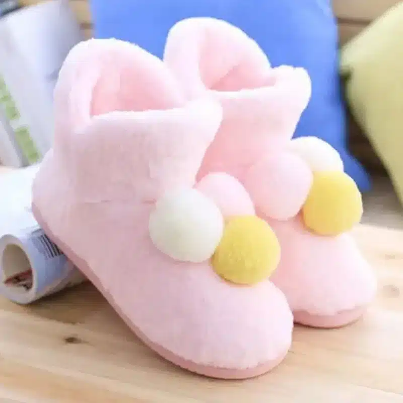 Lovely Ladies Crystal Plush Home Slippper Warm Boots Floor Boots Genuine Cony Hair Inner Balls Women Cotton Shoes 33