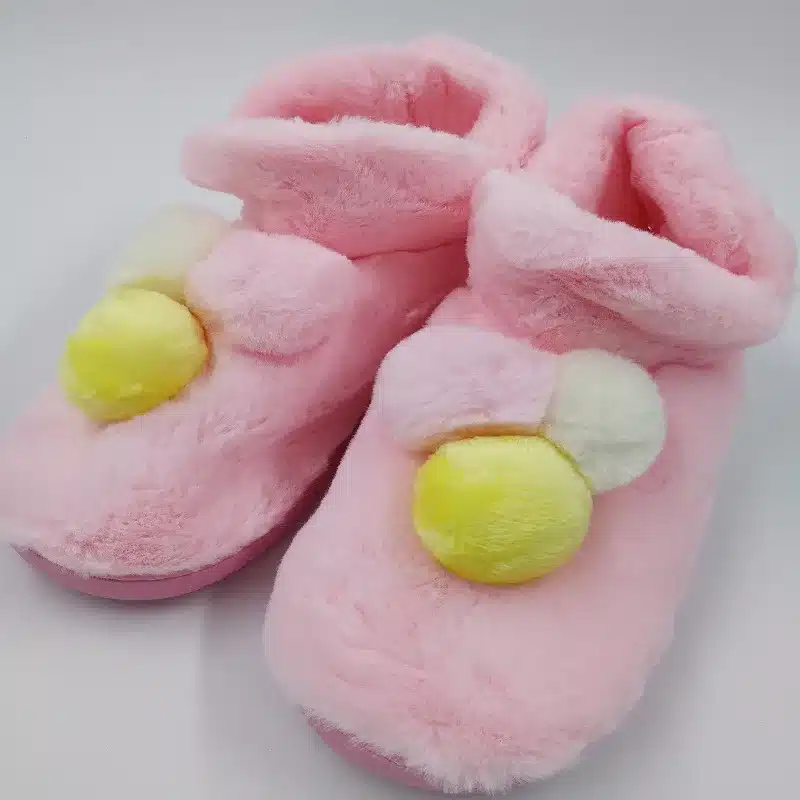 Lovely Ladies Crystal Plush Home Slippper Warm Boots Floor Boots Genuine Cony Hair Inner Balls Women Cotton Shoes 34