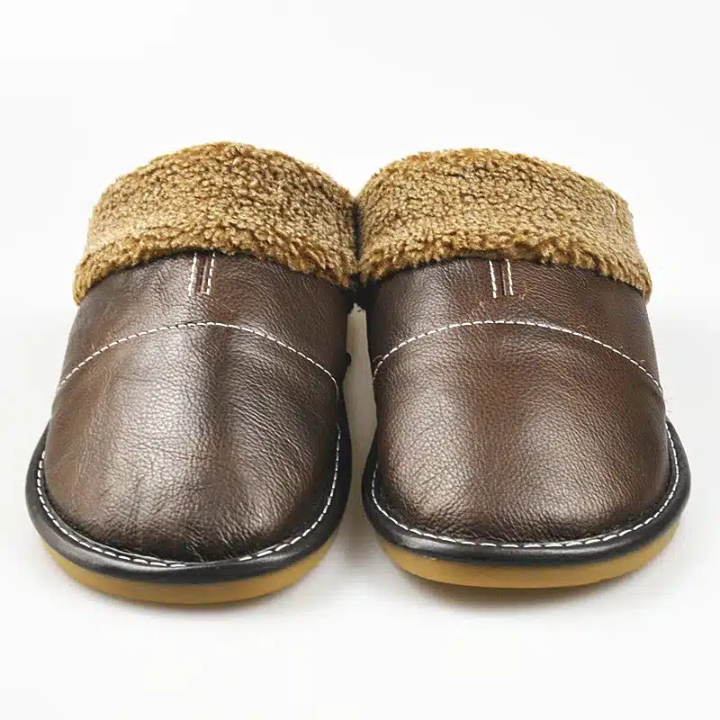 FAYUEKEY New Fashion Winter Leather Home Slippers Men Indoor Floor Outdoor Slippers Warm Cotton Plush Non-slip Flat Shoes 22