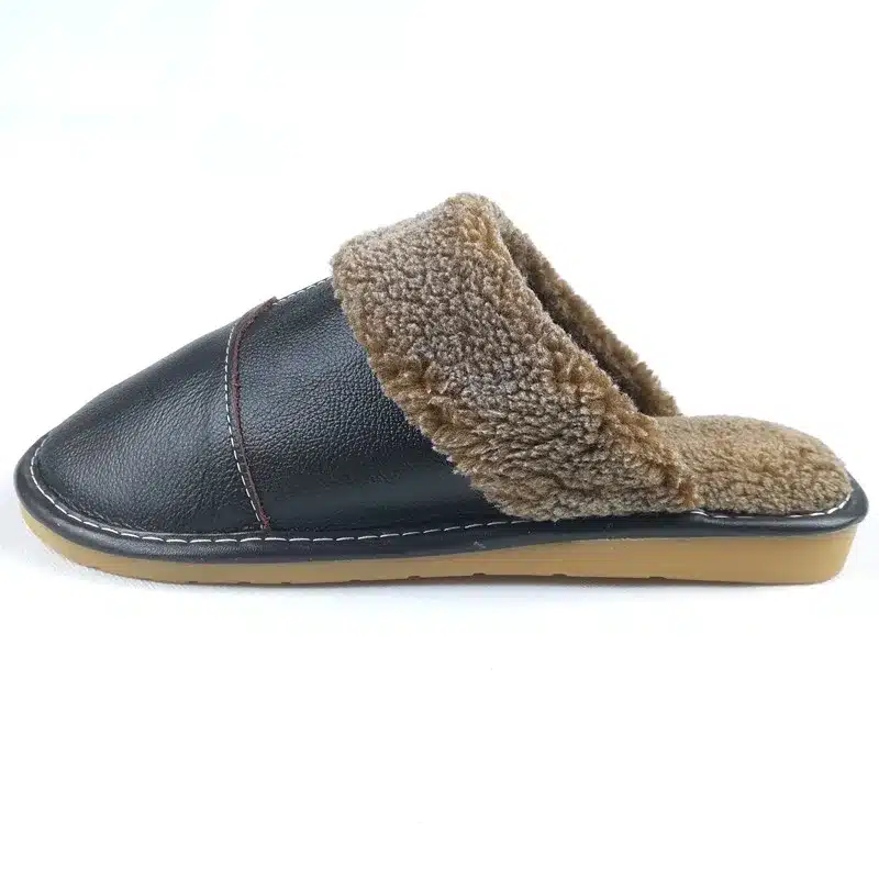 FAYUEKEY New Fashion Winter Leather Home Slippers Men Indoor Floor Outdoor Slippers Warm Cotton Plush Non-slip Flat Shoes 26