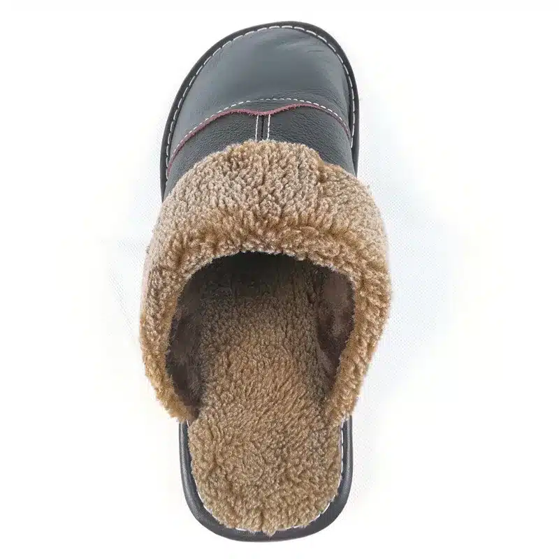 FAYUEKEY New Fashion Winter Leather Home Slippers Men Indoor Floor Outdoor Slippers Warm Cotton Plush Non-slip Flat Shoes 28