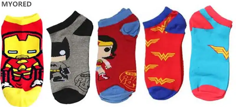 MYORED 10pcs=5pair=1lot cartoon Superman Batman superheroes invisible socks summer cotton male short unisex ankle sock slippers 6