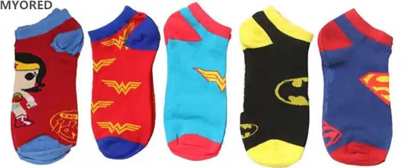 MYORED 10pcs=5pair=1lot cartoon Superman Batman superheroes invisible socks summer cotton male short unisex ankle sock slippers 7