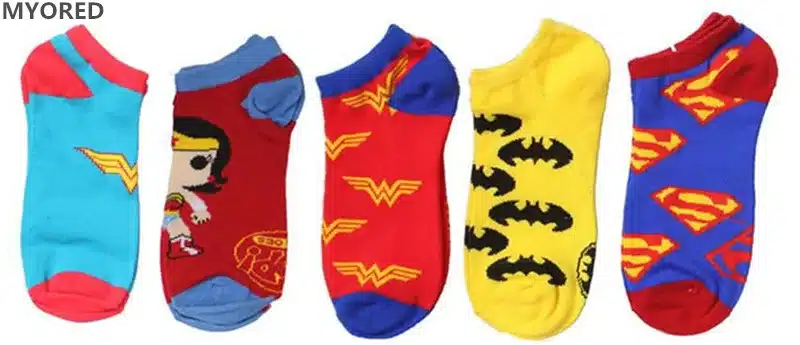 MYORED 10pcs=5pair=1lot cartoon Superman Batman superheroes invisible socks summer cotton male short unisex ankle sock slippers 8