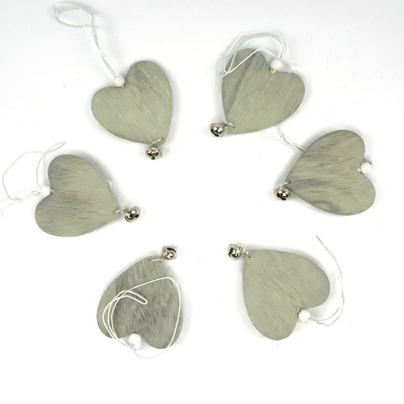 6pcs reindeer Christmas decorations wood heart with small bell hanging decor free shipping Christmas decoration for home 2017 18