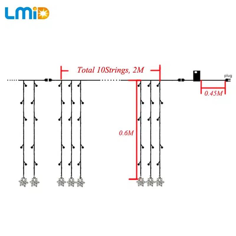 LMID Holiday Lighting 2M*0.6M 60LED Snowflake Home Xmas Decoration Christmas Lights Outdoor Waterproof Fairy Curtain String Lamp 4