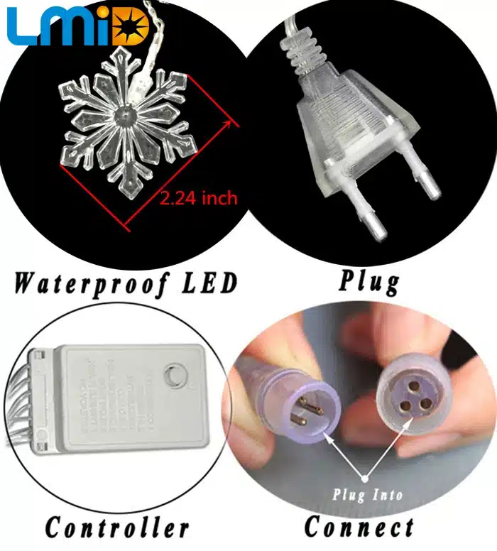 LMID Holiday Lighting 2M*0.6M 60LED Snowflake Home Xmas Decoration Christmas Lights Outdoor Waterproof Fairy Curtain String Lamp 5