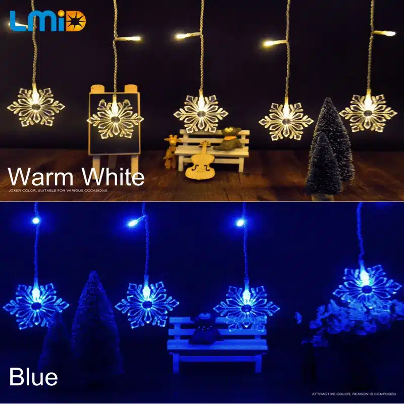 LMID Holiday Lighting 2M*0.6M 60LED Snowflake Home Xmas Decoration Christmas Lights Outdoor Waterproof Fairy Curtain String Lamp 7