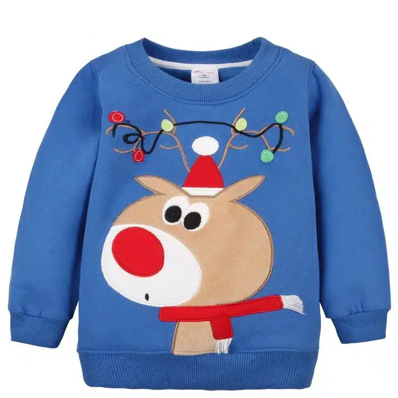 1-5Y Children Hoodies Girls Red Christmas Reindeer fleece thick Hoodie Boy Baby Thick Sweatshirts Kid's Cartoon Sweater 1014 03 18