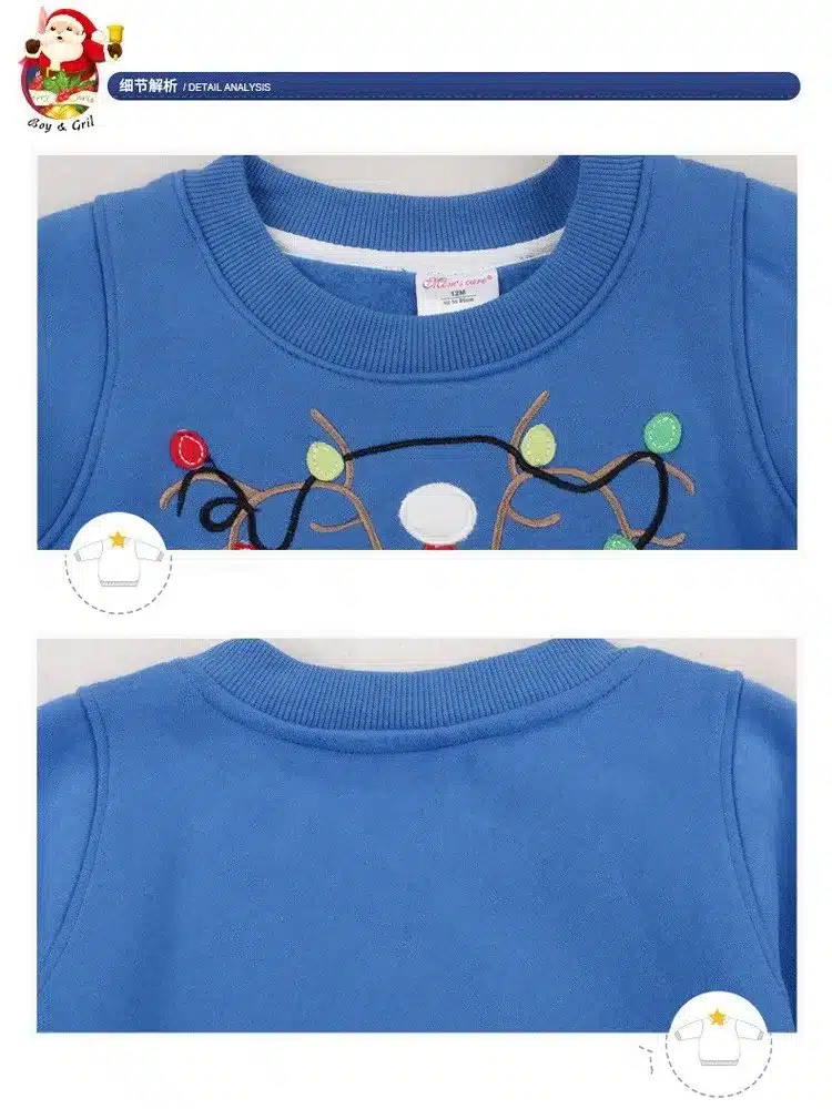 1-5Y Children Hoodies Girls Red Christmas Reindeer fleece thick Hoodie Boy Baby Thick Sweatshirts Kid's Cartoon Sweater 1014 03 25