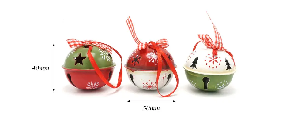 Christmas decoration for home 6pcs red green white metal jingle bell with ribbon merry Christmas tree decoration 50mm xmas 15