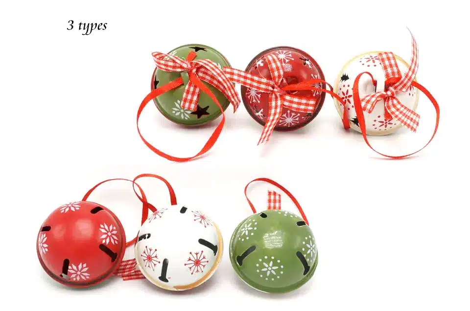 Christmas decoration for home 6pcs red green white metal jingle bell with ribbon merry Christmas tree decoration 50mm xmas 16