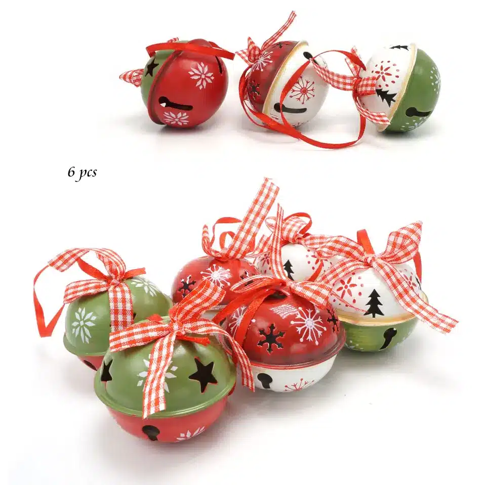 Christmas decoration for home 6pcs red green white metal jingle bell with ribbon merry Christmas tree decoration 50mm xmas 17