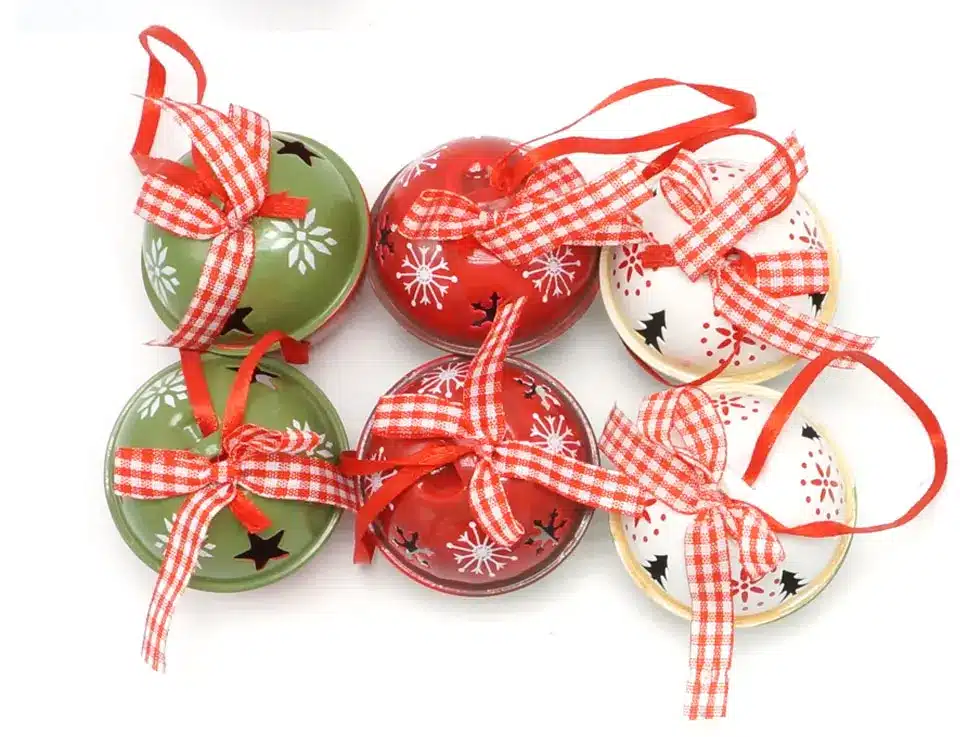 Christmas decoration for home 6pcs red green white metal jingle bell with ribbon merry Christmas tree decoration 50mm xmas 18