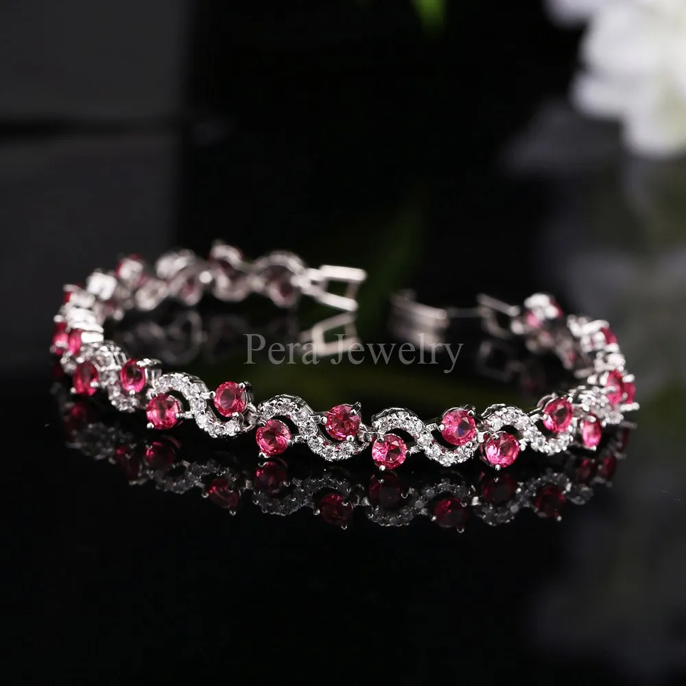 Pera 5 Color Options Fashion Ladies Sterling Silver Cubic Zirconia Royal Blue Stone Bracelets Jewelry For Christmas Gift B017 15