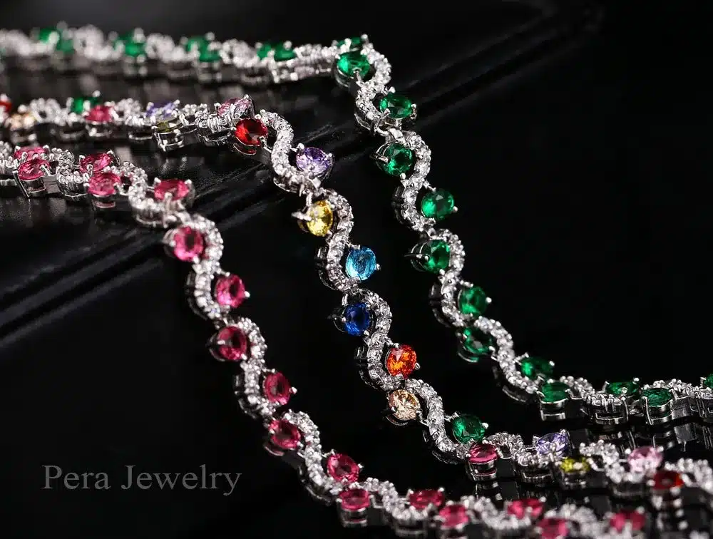 Pera 5 Color Options Fashion Ladies Sterling Silver Cubic Zirconia Royal Blue Stone Bracelets Jewelry For Christmas Gift B017 17