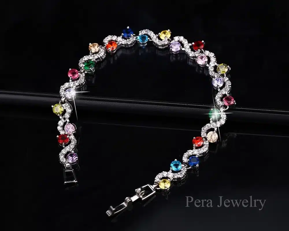 Pera 5 Color Options Fashion Ladies Sterling Silver Cubic Zirconia Royal Blue Stone Bracelets Jewelry For Christmas Gift B017 18