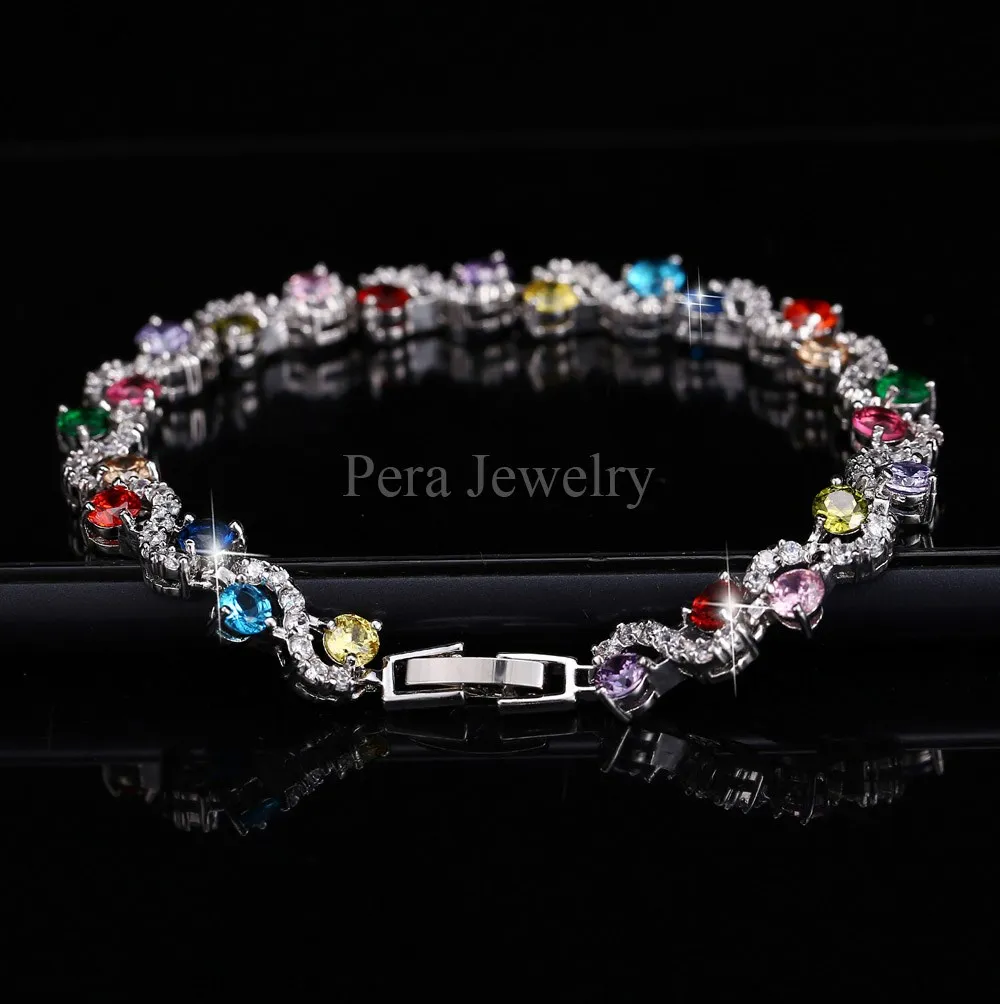 Pera 5 Color Options Fashion Ladies Sterling Silver Cubic Zirconia Royal Blue Stone Bracelets Jewelry For Christmas Gift B017 19
