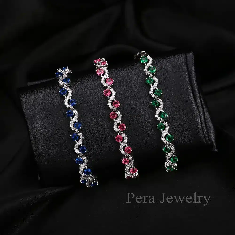 Pera 5 Color Options Fashion Ladies Sterling Silver Cubic Zirconia Royal Blue Stone Bracelets Jewelry For Christmas Gift B017 20