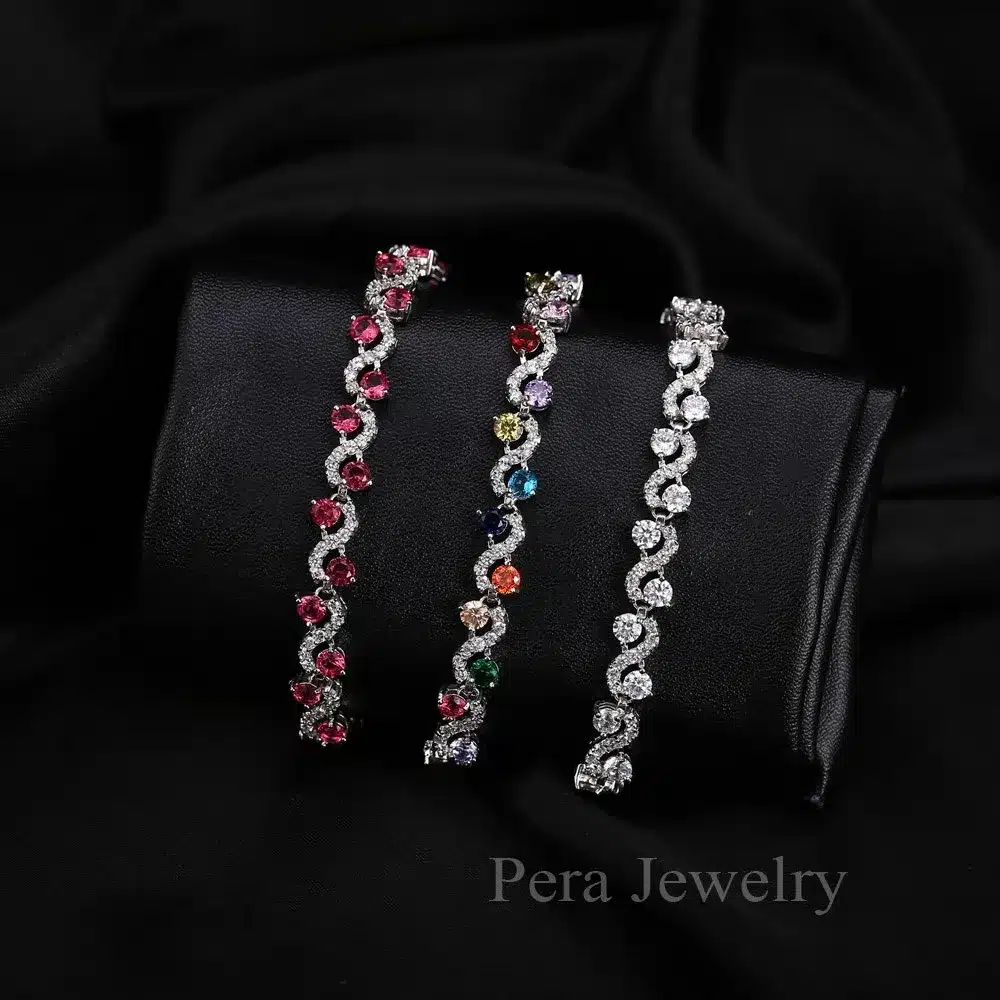 Pera 5 Color Options Fashion Ladies Sterling Silver Cubic Zirconia Royal Blue Stone Bracelets Jewelry For Christmas Gift B017 21