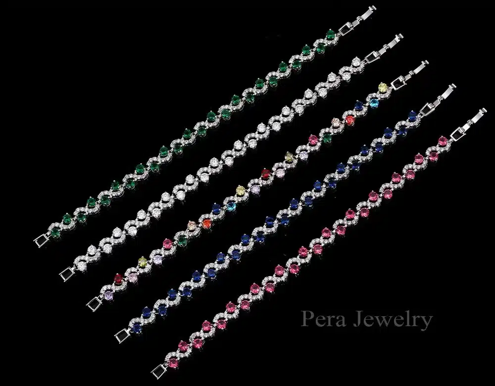 Pera 5 Color Options Fashion Ladies Sterling Silver Cubic Zirconia Royal Blue Stone Bracelets Jewelry For Christmas Gift B017 22