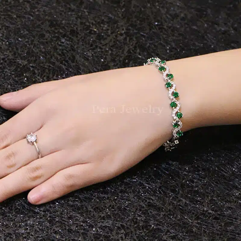 Pera 5 Color Options Fashion Ladies Sterling Silver Cubic Zirconia Royal Blue Stone Bracelets Jewelry For Christmas Gift B017 24