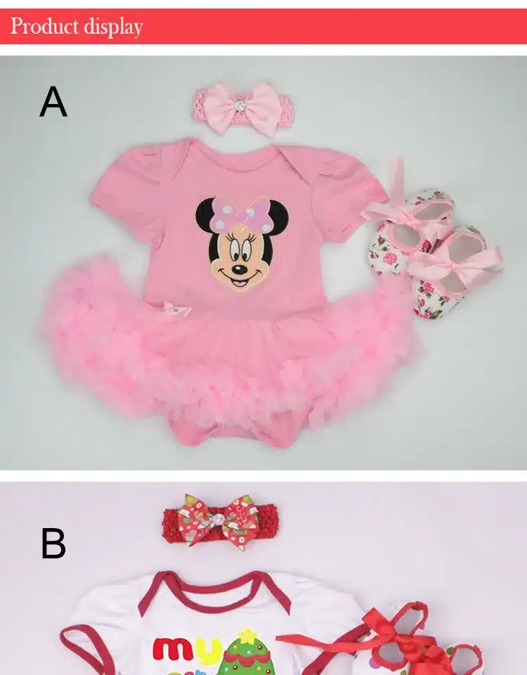 roosa beebikostüüm minnie hiire pildiga, sobivad peapael ja kingad