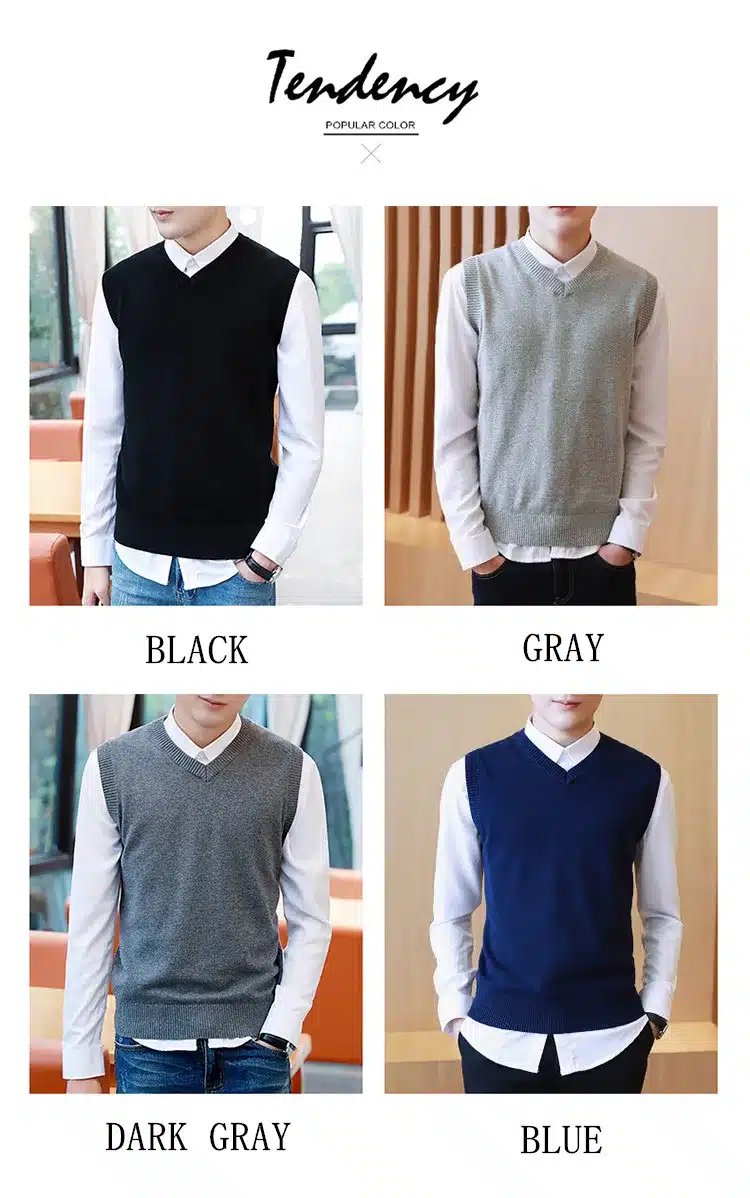 Sweater Men 100% Cotton Solid V Neck Casual Male Sweater Vest Men Pullover Knitted Sleeveless Men Sweater Christmas M-3XL 10