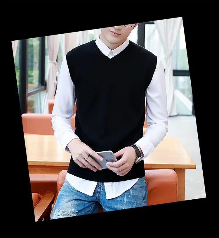 Sweater Men 100% Cotton Solid V Neck Casual Male Sweater Vest Men Pullover Knitted Sleeveless Men Sweater Christmas M-3XL 11