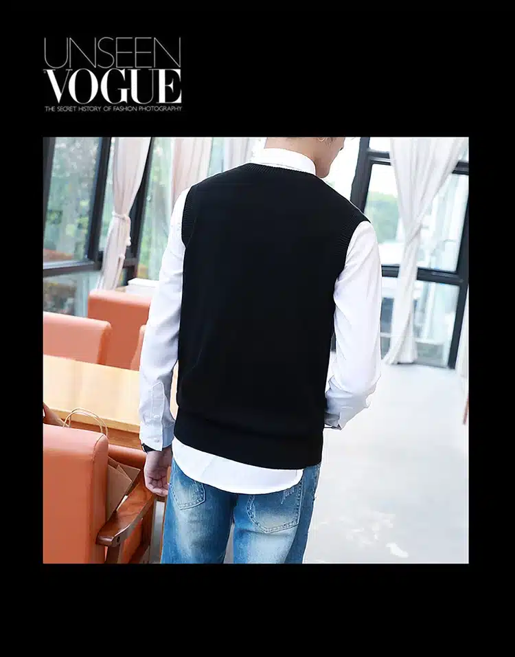 Sweater Men 100% Cotton Solid V Neck Casual Male Sweater Vest Men Pullover Knitted Sleeveless Men Sweater Christmas M-3XL 12