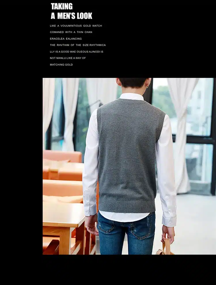 Sweater Men 100% Cotton Solid V Neck Casual Male Sweater Vest Men Pullover Knitted Sleeveless Men Sweater Christmas M-3XL 15