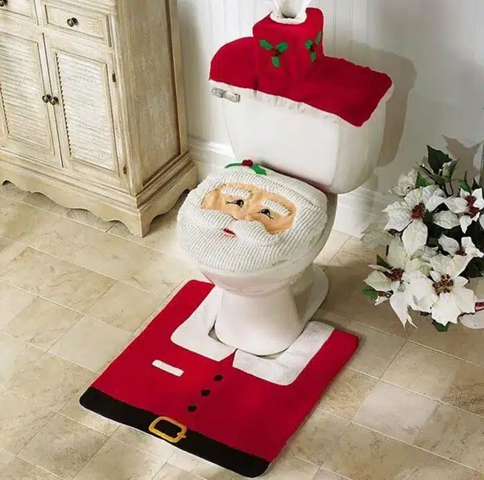 Santa claus toilet seat cover bathroom accessories tank cover flooring rug christmas decoration holiday gifts art home decor 9