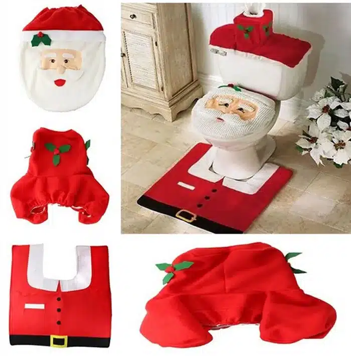 Santa claus toilet seat cover bathroom accessories tank cover flooring rug christmas decoration holiday gifts art home decor 10