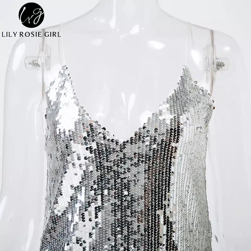 Deep V Neck Autumn Silver Sequined Backless Sexy Dress Women Off Shoulder Mini Dress Christmas Party Club Strap Dresses Vestidos 18