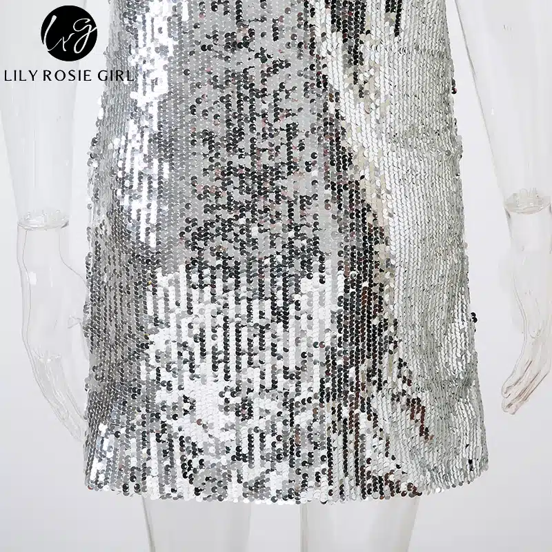 Deep V Neck Autumn Silver Sequined Backless Sexy Dress Women Off Shoulder Mini Dress Christmas Party Club Strap Dresses Vestidos 20