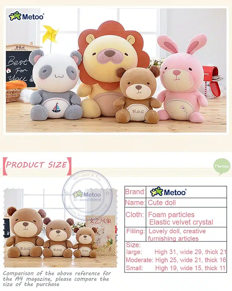 7.5 Inch Plush Sweet Lovely Stuffed Baby Kids Toys for Girls Birthday Christmas Gift 19cm Lion Rabbit Bear Panda Metoo Doll 14