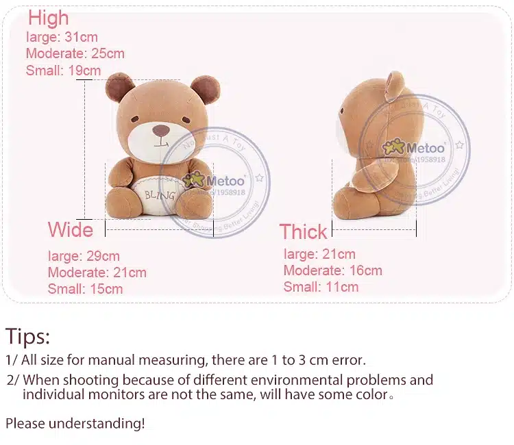 7.5 Inch Plush Sweet Lovely Stuffed Baby Kids Toys for Girls Birthday Christmas Gift 19cm Lion Rabbit Bear Panda Metoo Doll 15
