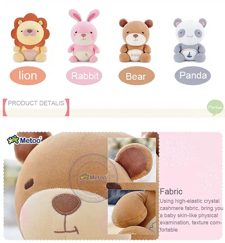 7.5 Inch Plush Sweet Lovely Stuffed Baby Kids Toys for Girls Birthday Christmas Gift 19cm Lion Rabbit Bear Panda Metoo Doll 16